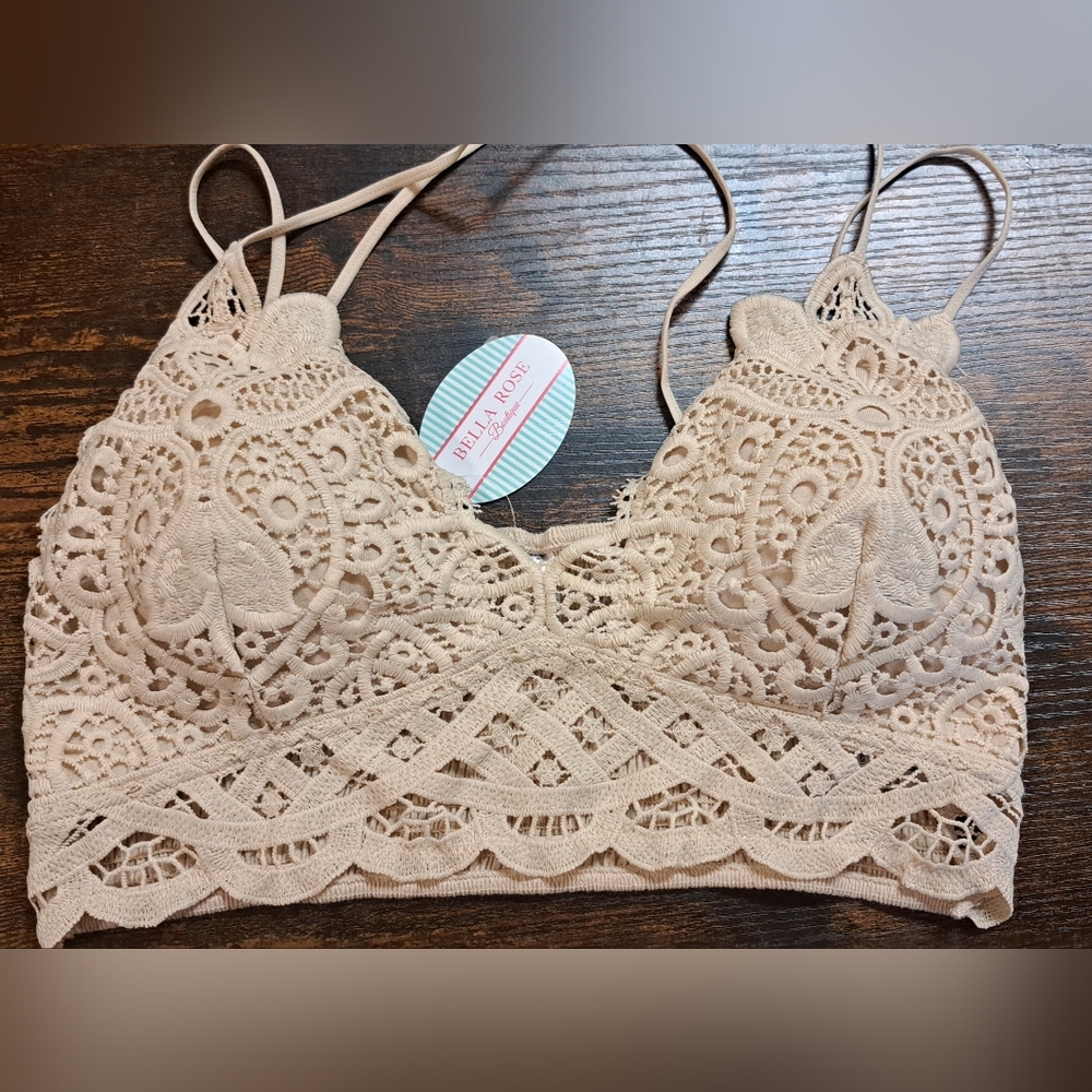 Wishlist Double Strap Scalloped Lace Bralette Romantic Feminine Long Line Small